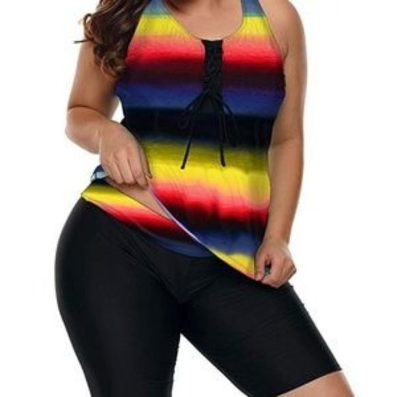 Rainbow Rash Guard Capris Tankini Athletic Swim Se